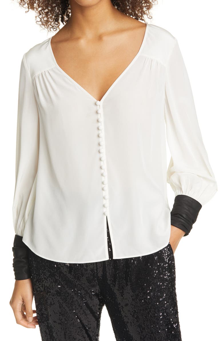 Cinq à Sept Zip Cuff Silk Blouse, Main, color, 