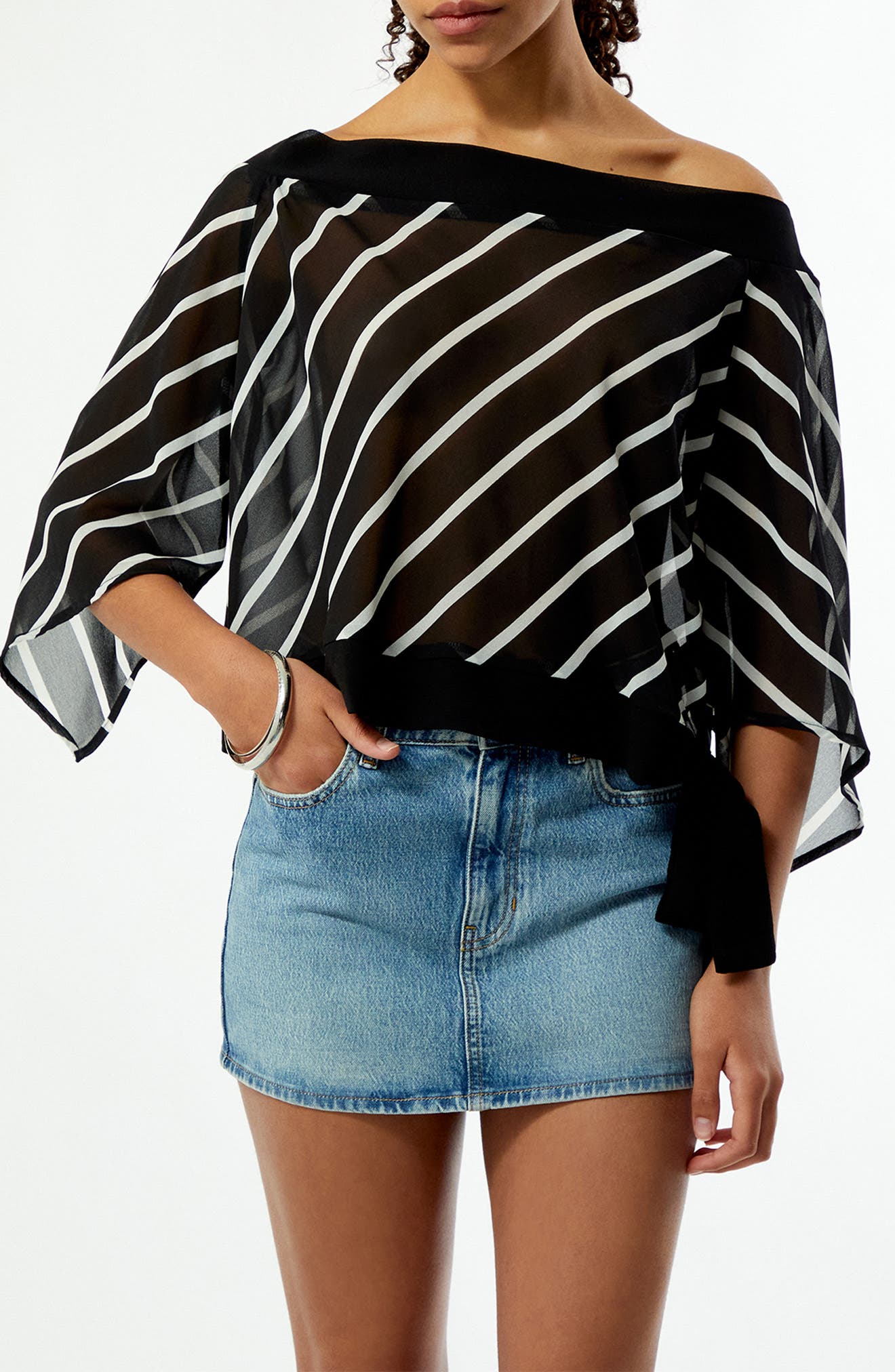 Pacsun Ken Stripe One-shoulder Top In Black