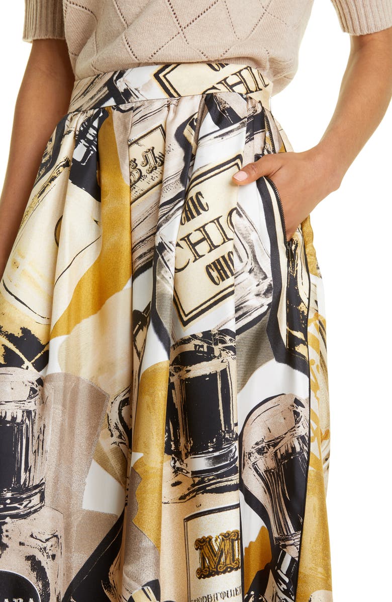 Max Mara Rotondo Lipstick Print Silk Midi Skirt, Alternate, color,