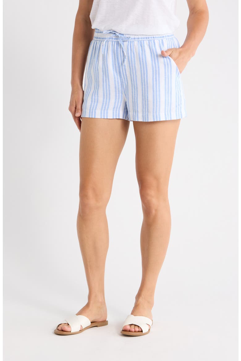 Christy Linen Blend Shorts, Main, color, STEEL BLUE STRIPE