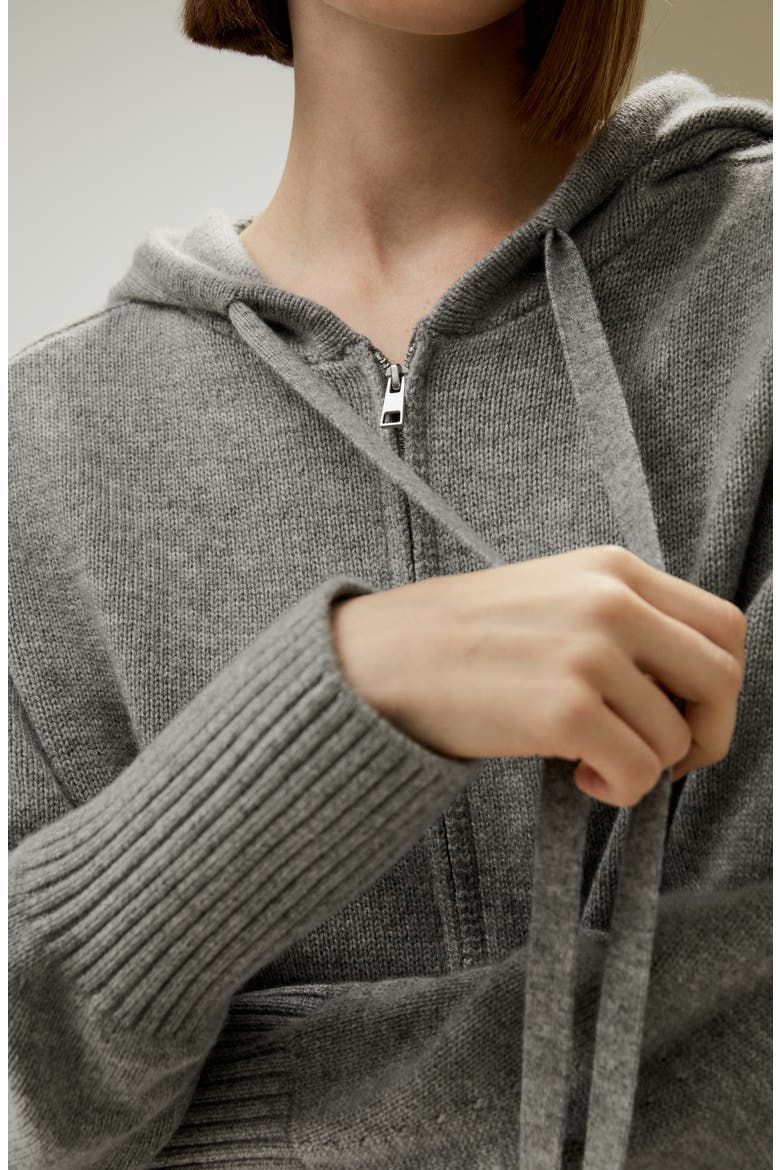 Women's Short Zip-Up Wool Cashmere Hoodie, Alternate, color, Light Gray