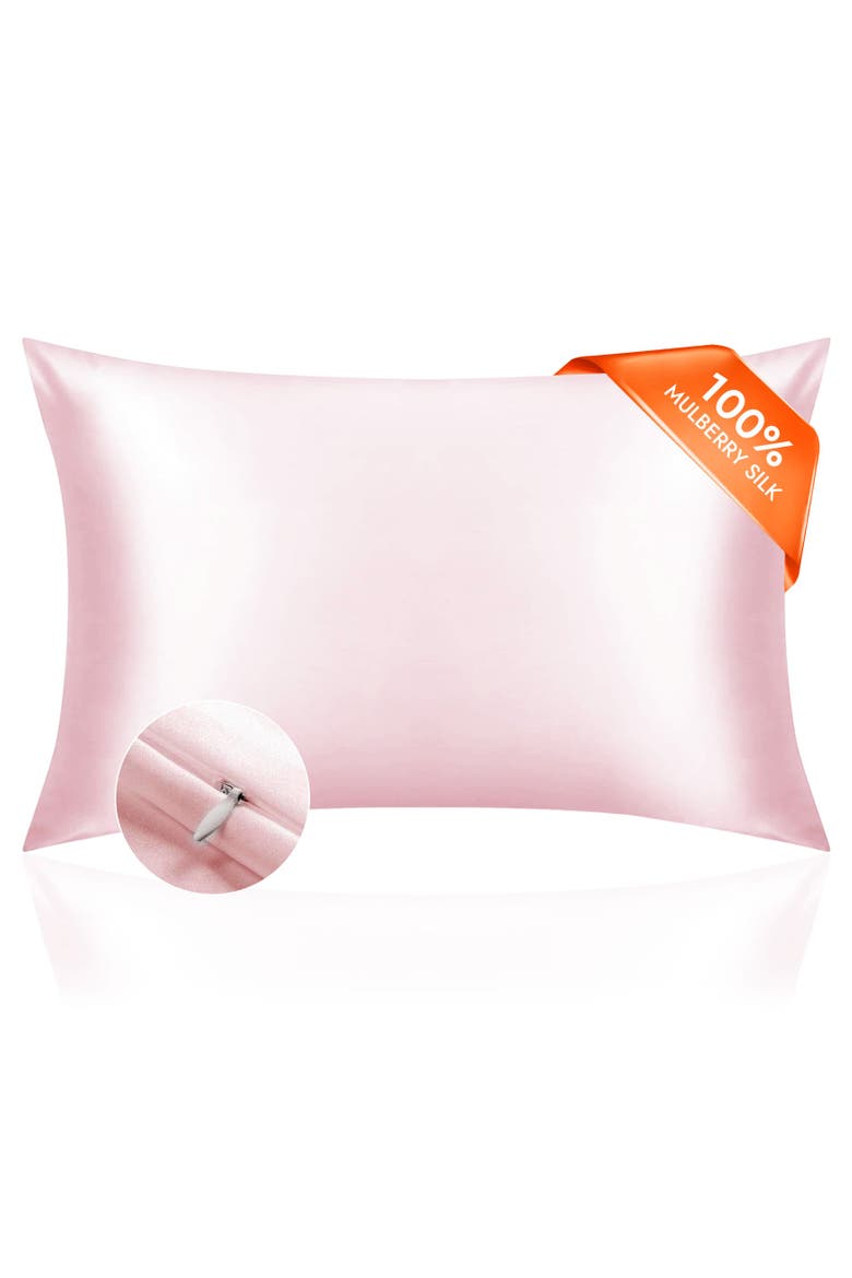 22Momme Mulberry Silk Hidden Zipper Pillowcase, Main, color, Pink