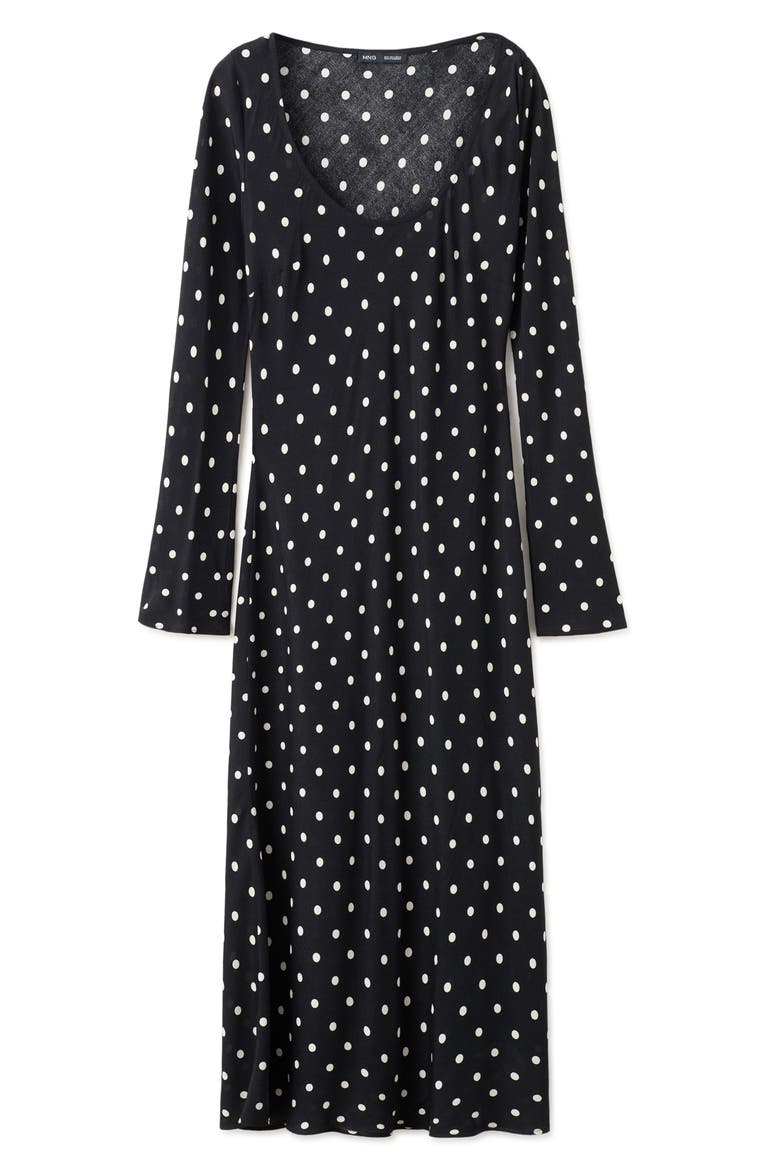 Dot Long Sleeve Maxi Dress, Main, color, BLACK