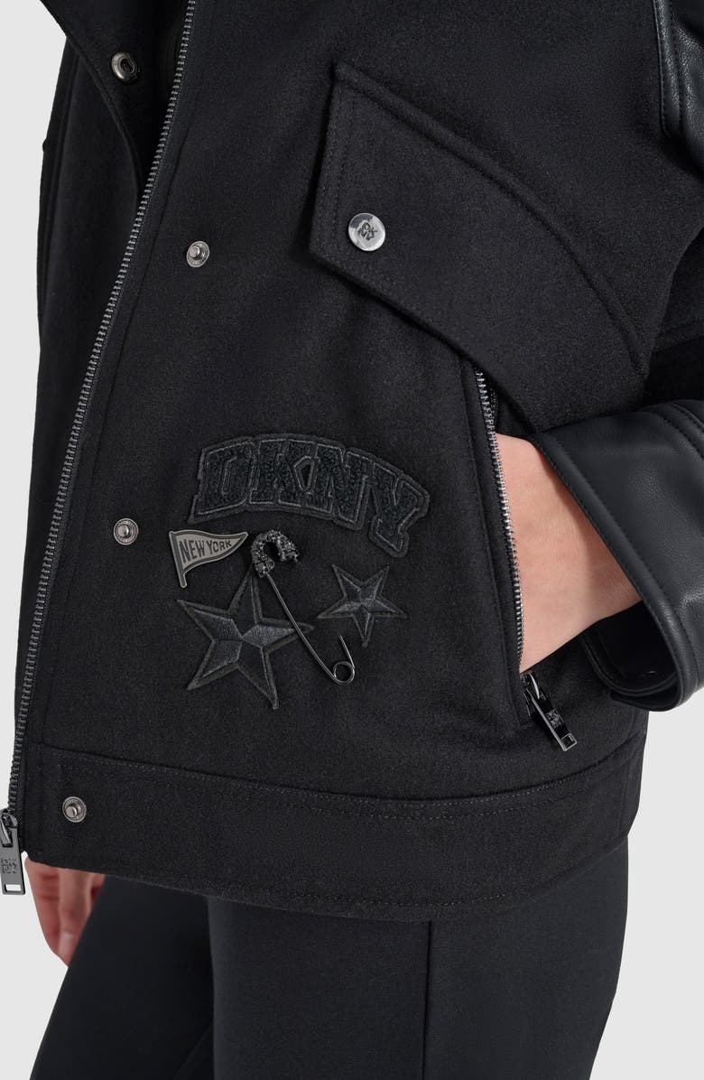 DKNY Logo Patch Mixed Media Wool Blend Bomber Jacket, Alternate, color, 