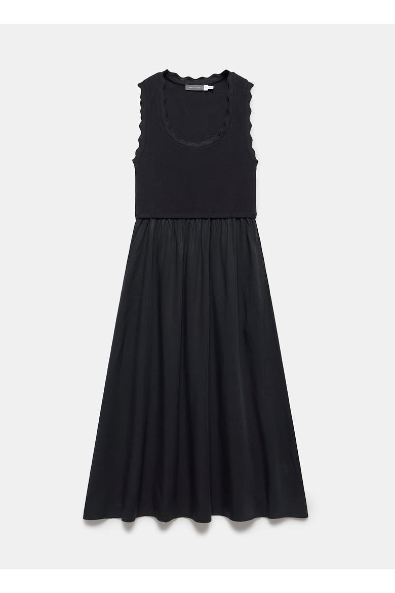 Scallop Short Sleeve Trim Midi Dress, Alternate, color, Black