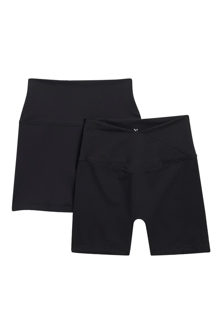 Assorted 2-Pack Lux Crossover V-Waist Shorts, Main, color, BLACK/ BLACK