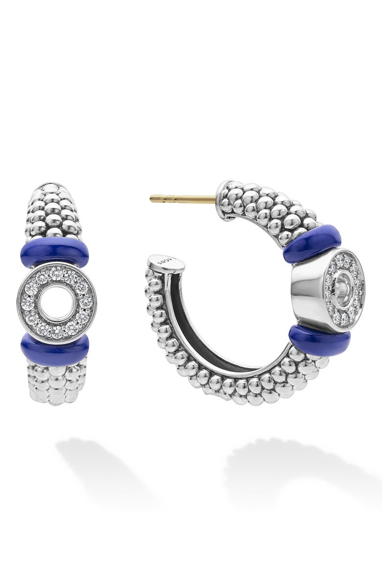 LAGOS Blue Caviar Diamond & Ceramic Hoop Earrings, Alternate, color, 