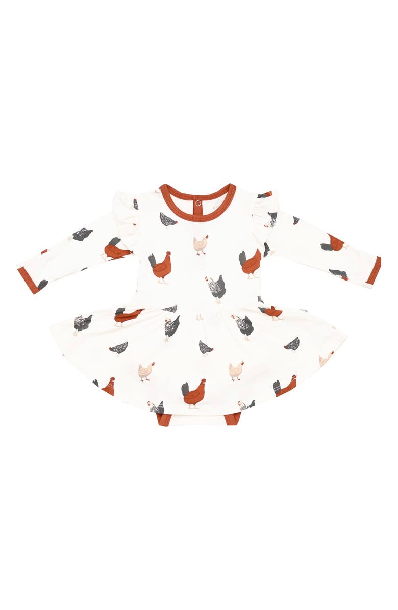 Kyte BABY Chick Twirl Long Sleeve Skirted Bodysuit, Main, color, Chick