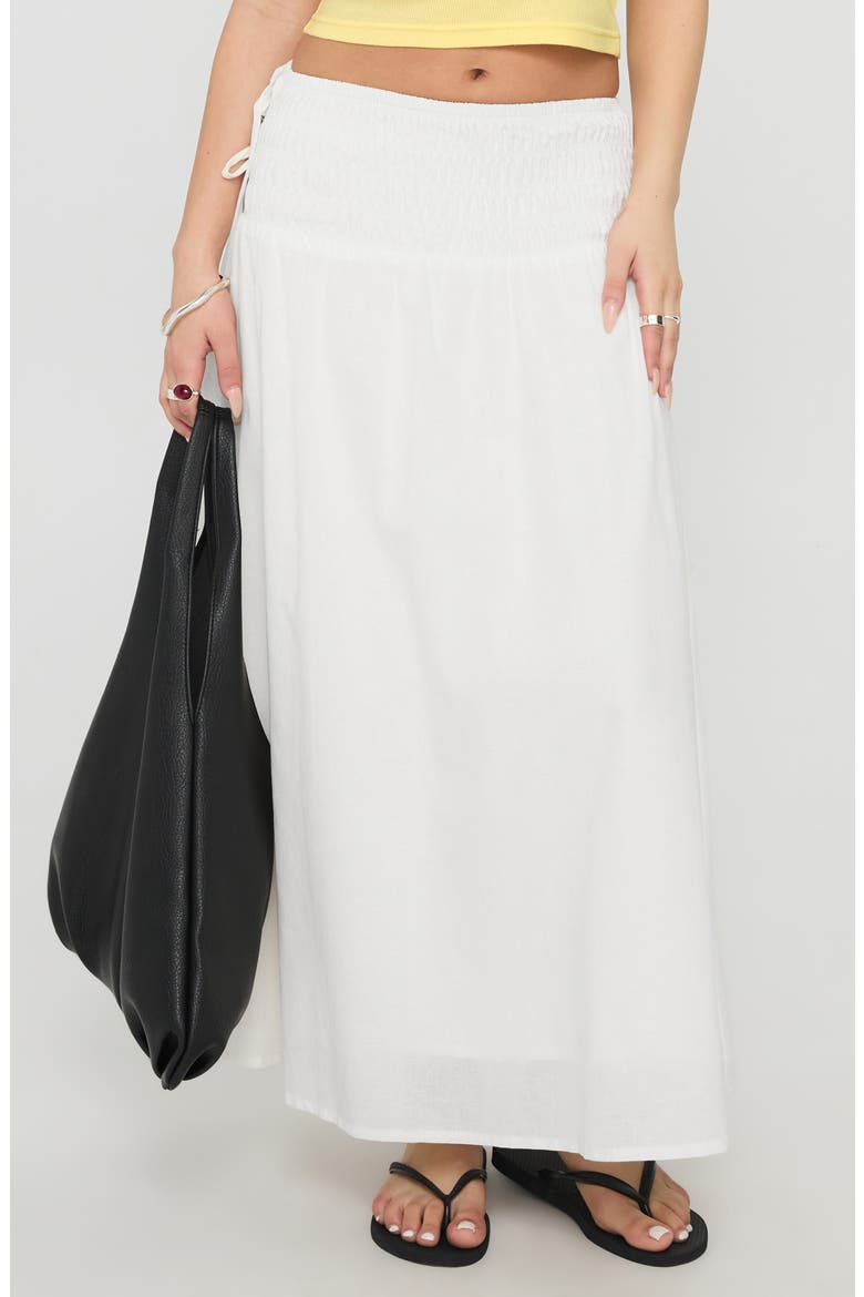 Venice Shirred Cotton & Linen Maxi Skirt, Main, color, WHITE