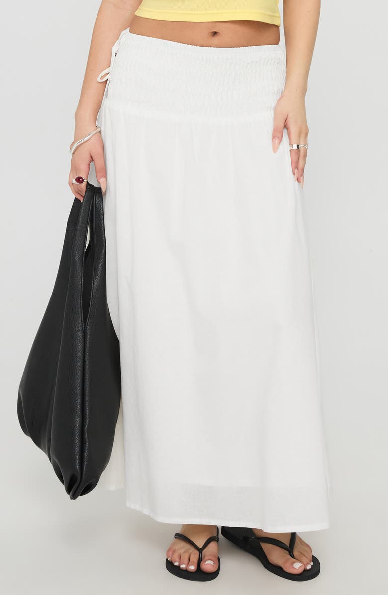 Princess Polly Venice Shirred Cotton & Linen Maxi Skirt, Main, color, White