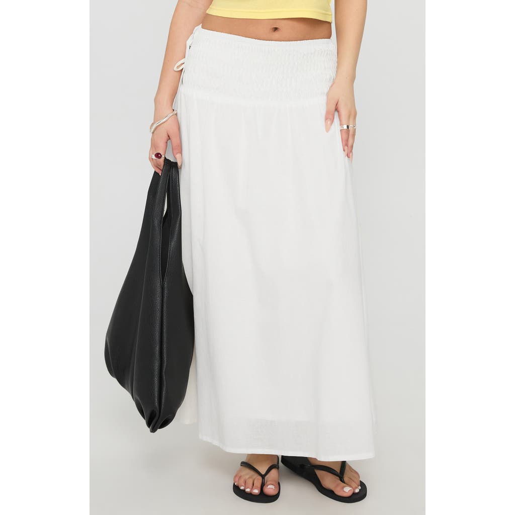 Princess Polly Venice Shirred Cotton & Linen Maxi Skirt In White