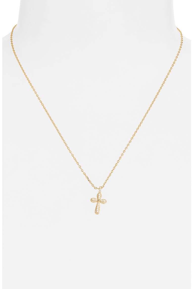 Flared Cross Crystal Pendant Necklace, Alternate, color, GOLD