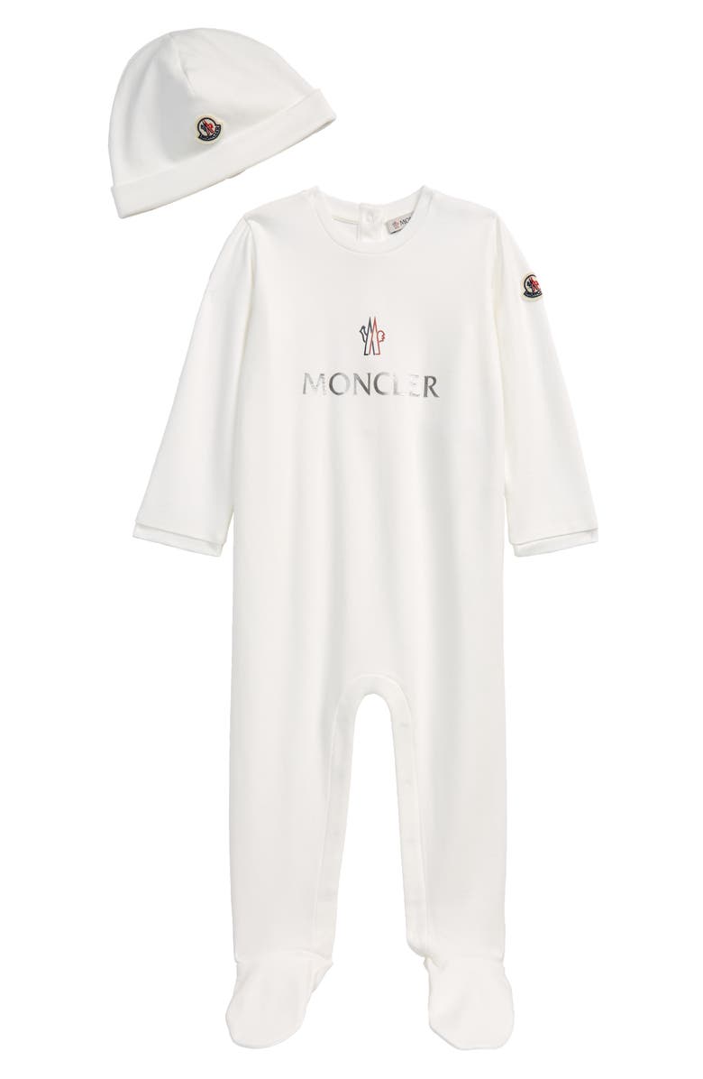 Moncler Kids' Logo Cotton Footie & Hat Set, Main, color, 