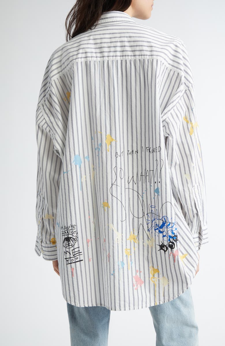 R13 Drop Neck Stripe Scribble Print Button-Up Shirt, Alternate, color, 