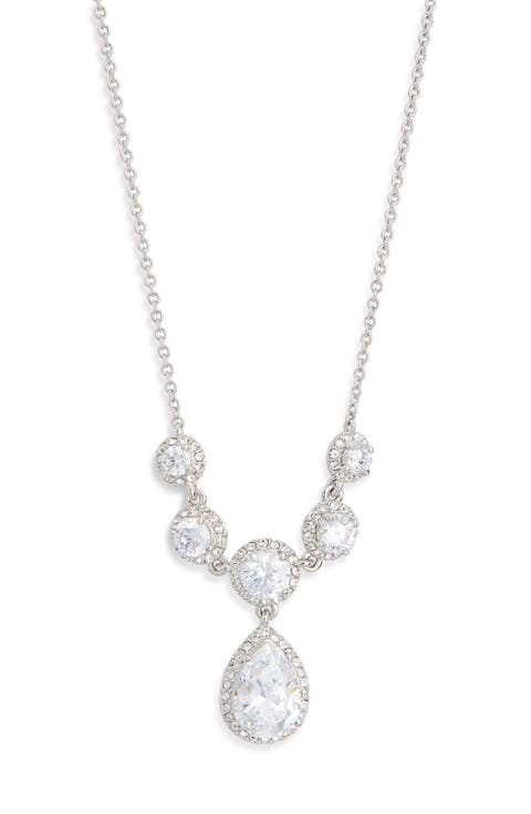 Cubic Zirconia Pear Drop Frontal Necklace