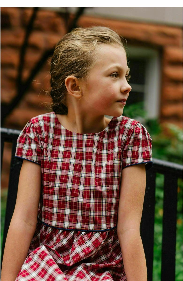 Hope & Henry Girls' Organic Short Sleeve Schoolgirl Dress, Toddler, Alternate, color, Dark Red Collegiate Check