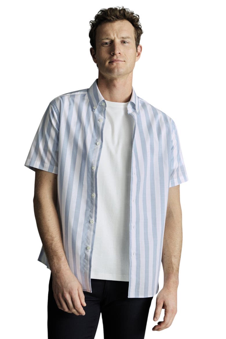 Non-Iron Stretch Poplin Slub Short Sleeve Shirt, Main, color, Sky Blue