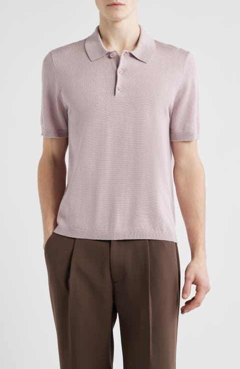 Solid Cotton Blend Polo Sweater