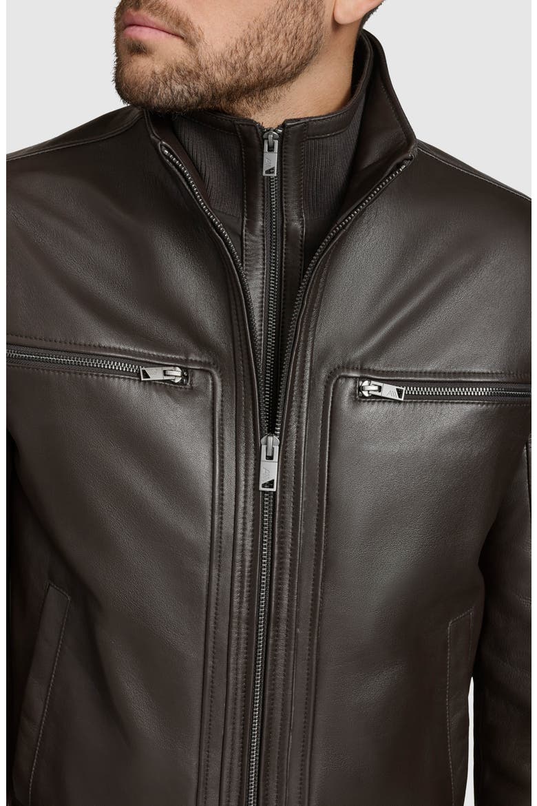 Leather Moto Jacket with Attached Bib, Alternate, color, DARK BROWN