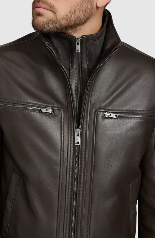 Andrew Marc Leather Moto Jacket With Attached Bib In Black