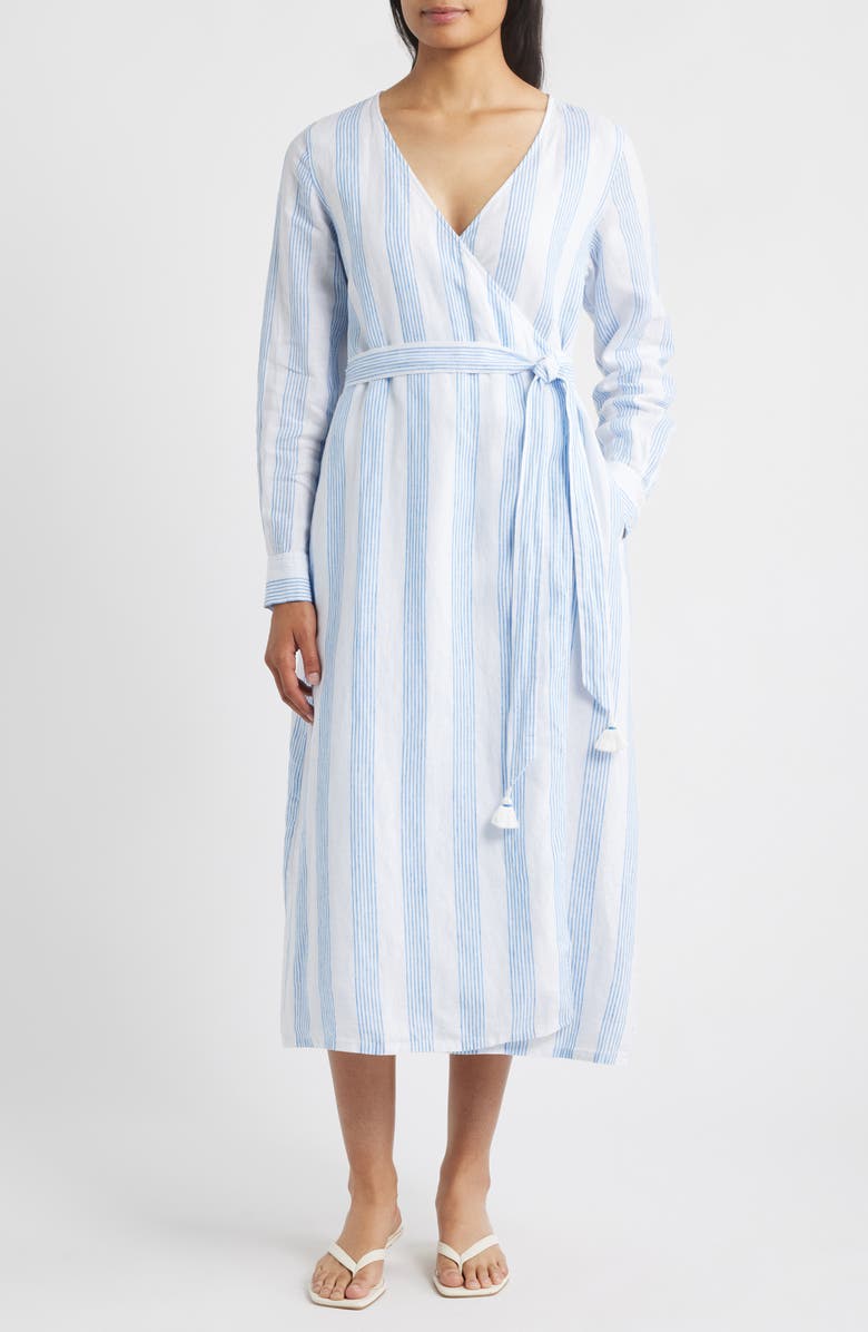 Tommy Bahama Bayside Isle Long Sleeve Linen Wrap Dress, Main, color, Palace Blue