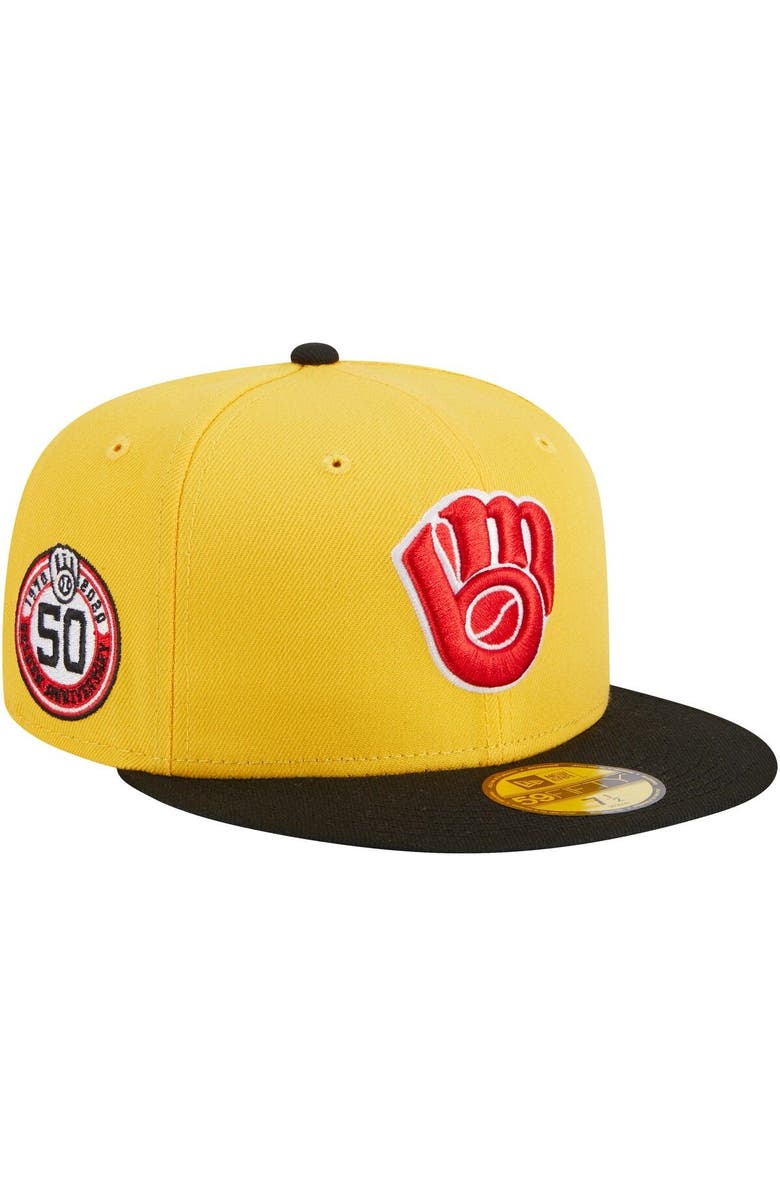 New Era Men's New Era Yellow/Black Milwaukee Brewers Grilled 59FIFTY Fitted Hat, Main, color,