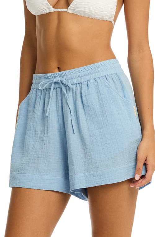 Shop Sea Level Sunset Beach Cotton Gauze Cover-up Shorts In Cornflower