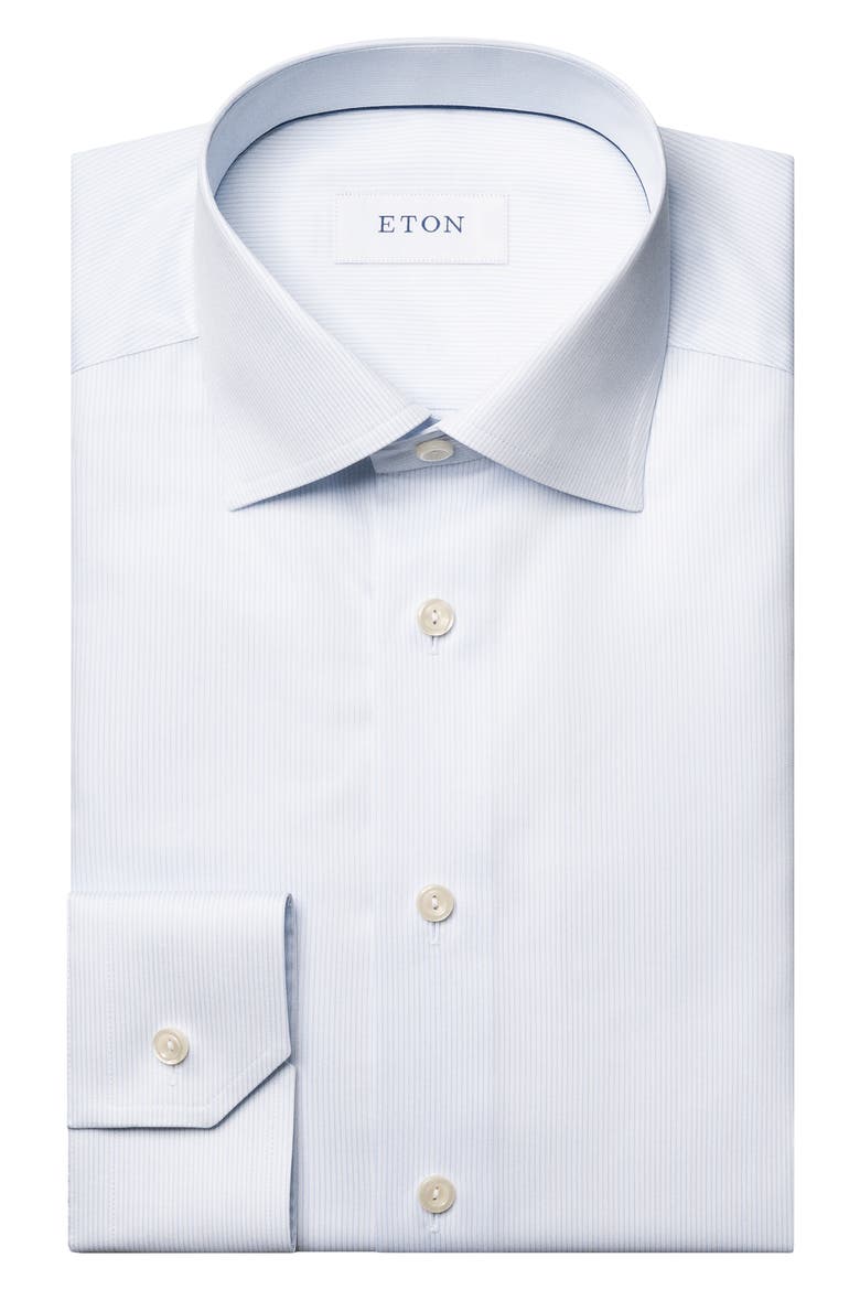 Contemporary Fit Pinstripe Cotton Twill Dress Shirt, Alternate, color, LIGHT BLUE