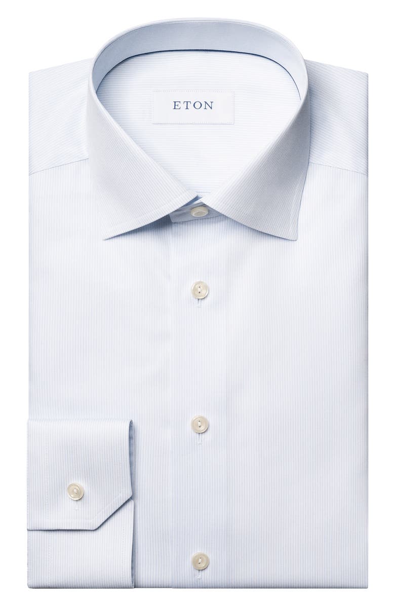Eton Contemporary Fit Pinstripe Cotton Twill Dress Shirt, Alternate, color, Light Blue