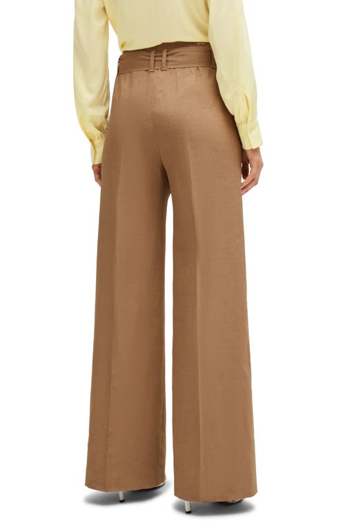 Hugo Boss Relaxed-fit Trousers In A Linen Blend In Iconic Camel