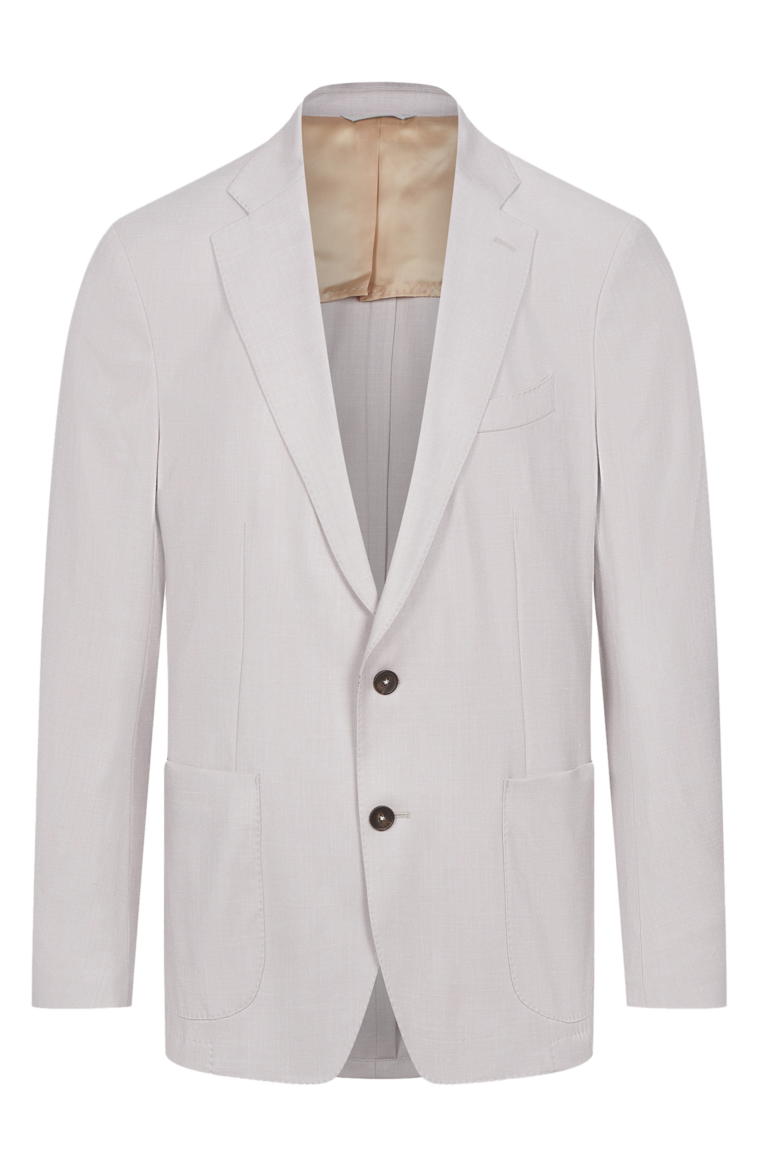 Beige Slub Wool & Silk Blend Sport Coat