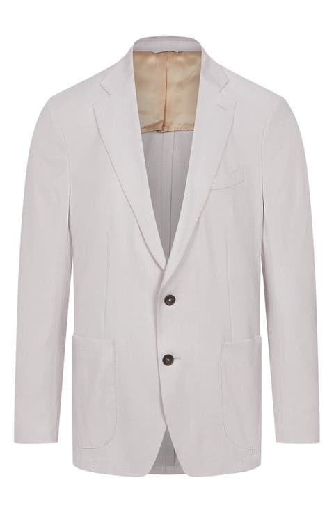 Beige Slub Wool & Silk Blend Sport Coat