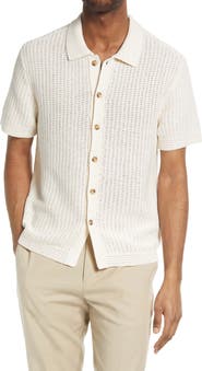 Vince Crochet Cotton Short Sleeve Button-Up Shirt