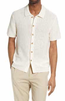 Vince Crochet Cotton Short Sleeve Button-Up Shirt