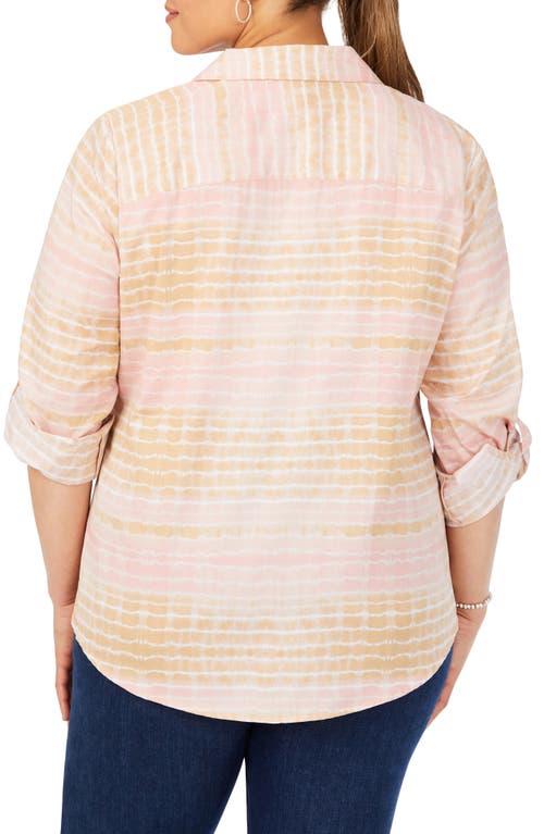Foxcroft Zoey Tie Dye Cotton Button-up Blouse In Pink Whisper