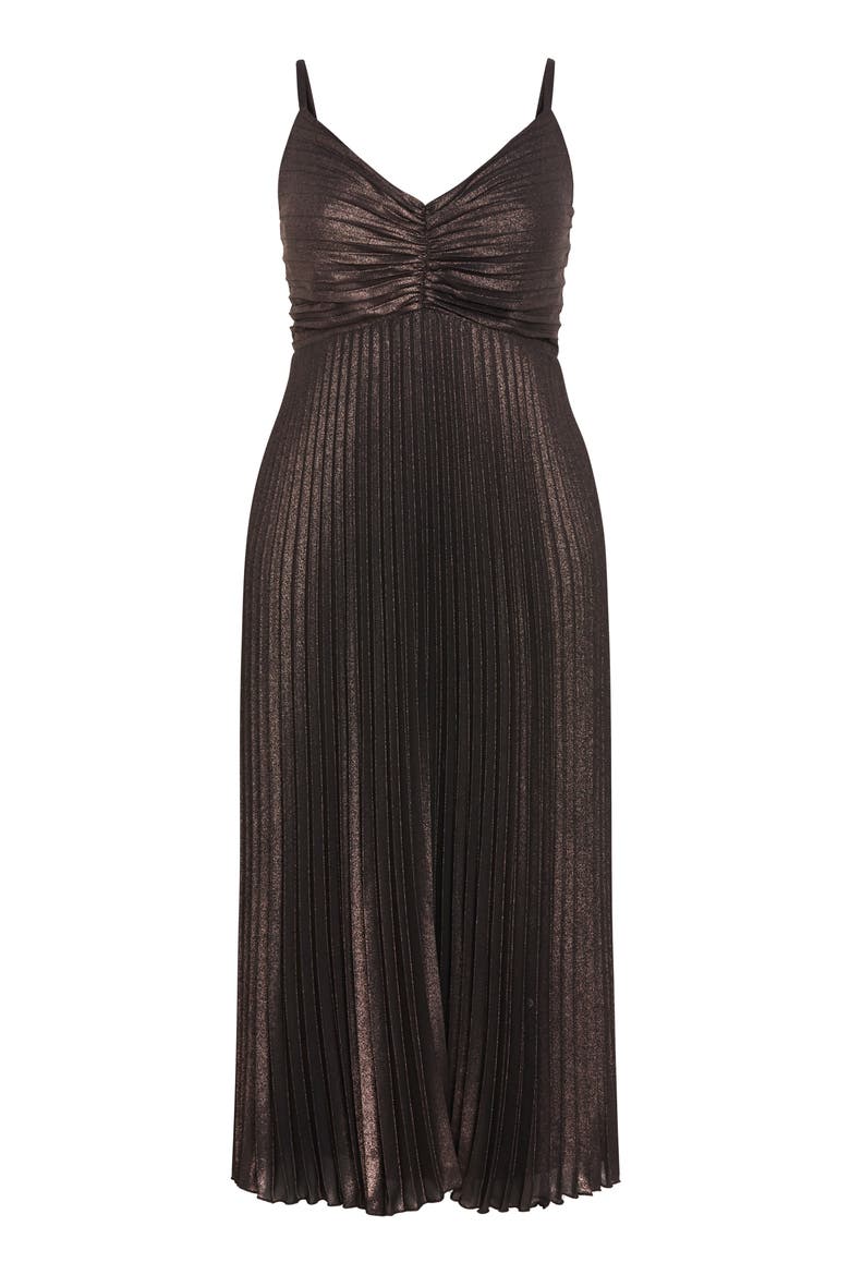 Ariana Pleated Metallic Dress, Alternate, color, BRONZE SPARKLE