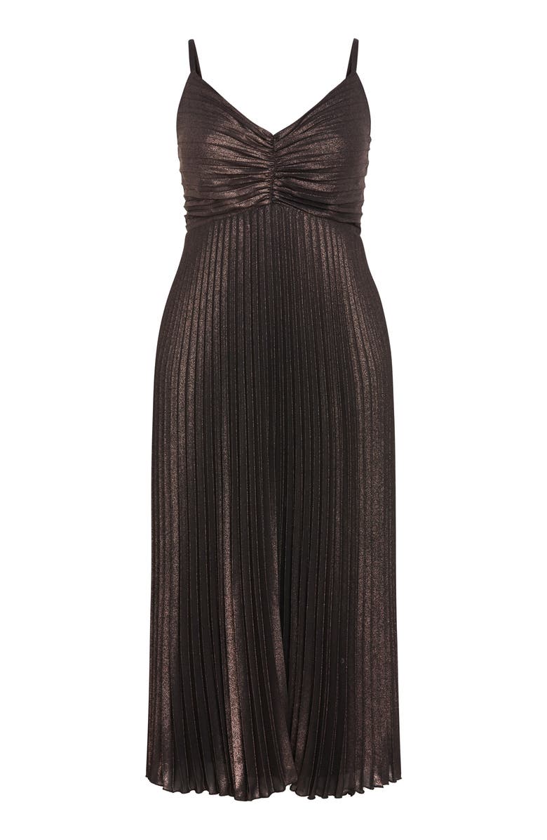 City Chic Ariana Pleated Metallic Dress, Alternate, color, Bronze Sparkle