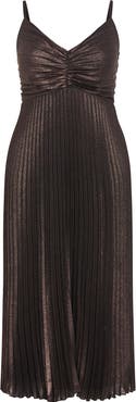 City Chic Ariana Pleated Metallic Dress