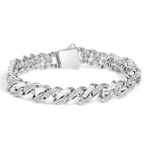 Silver 1/2 Cttw Diamond Cuban Curb Chain Bracelet