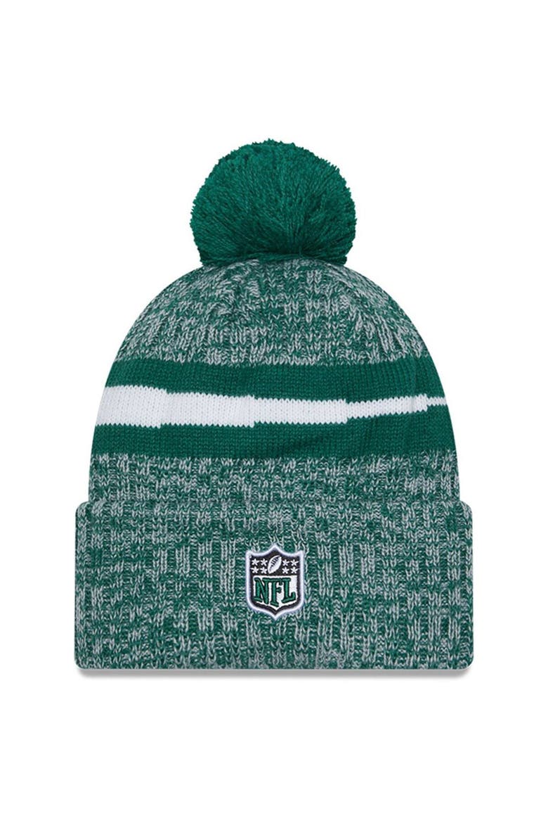 Men's New Era  Green New York Jets 2023 Sideline Cuffed Knit Hat With Pom, Alternate, color, Green