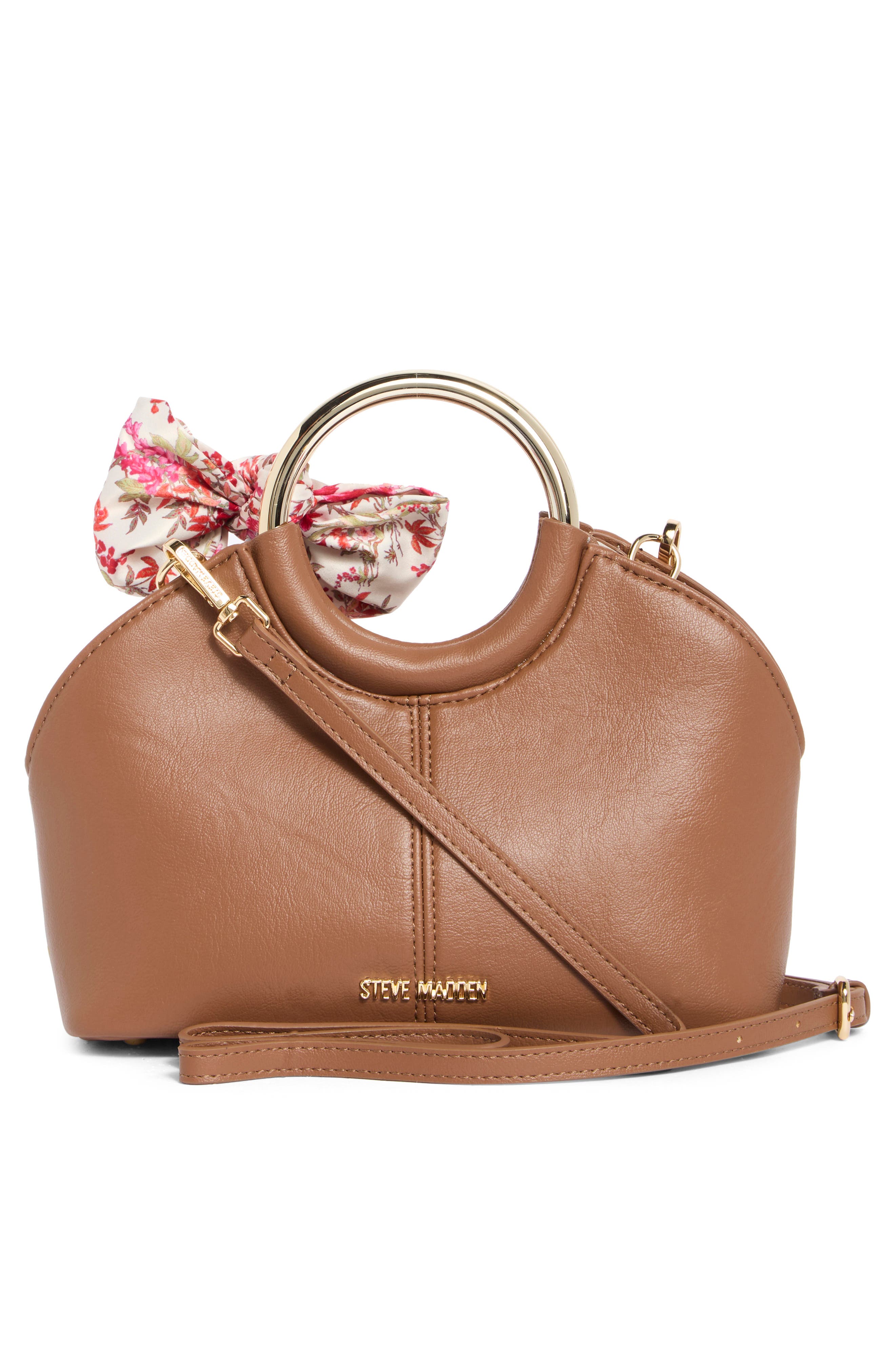 Gwenie Faux Leather Handbag With Scarf, Alternate, color, NUTSHELL