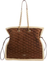 Saint Laurent Le Pochon Genuine Shearling Trim Shoulder Bag