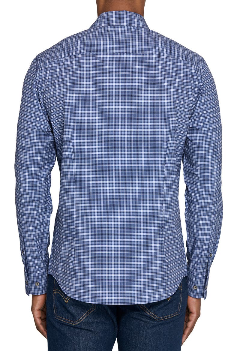 Basic Slim Fit Navy Plaid Performance Button-Up Shirt, Alternate, color, NAVY