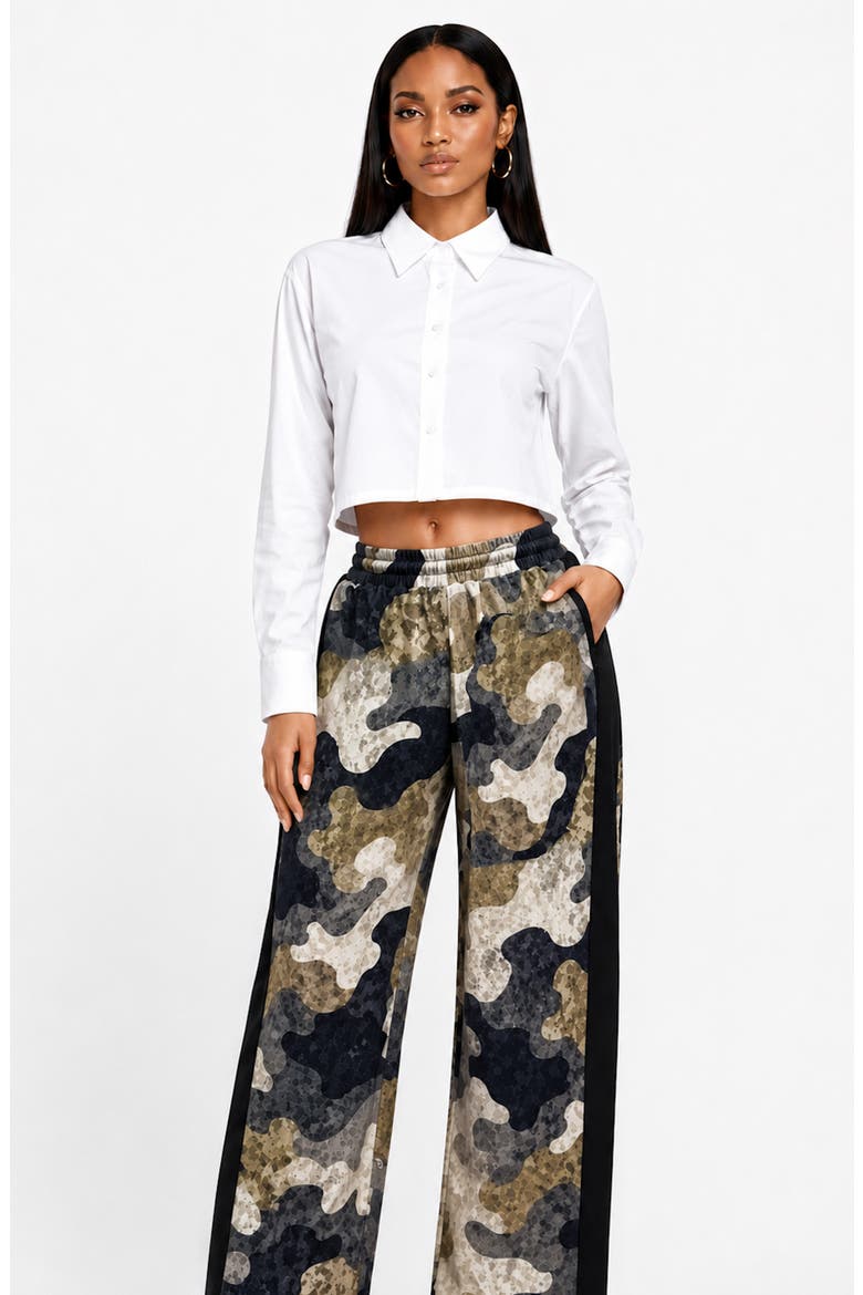 Camo Wide Leg Pants, Alternate, color, BLACK