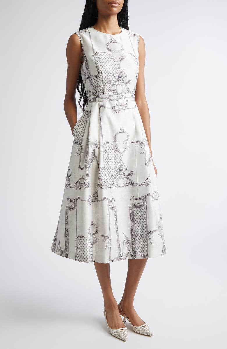Max Mara Ambuto Print Sleeveless Fit & Flare Dress, Alternate, color, Ivory