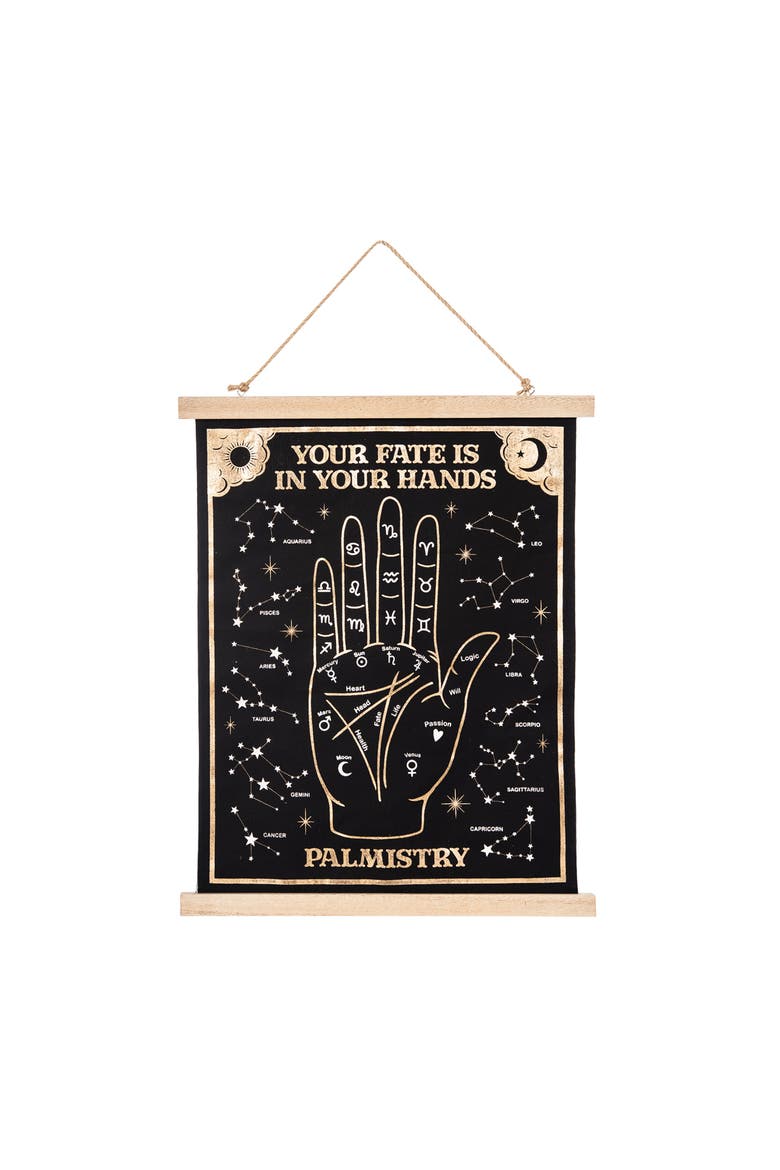 "Fate is in Your Hands" Palmistry Astrology Hand Chart Wall Hanging Art, Main, color, Black
