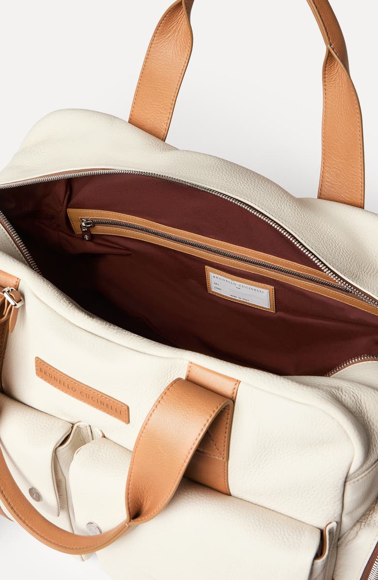 Brunello Cucinelli Calfskin and cowhide duffle bag, Alternate, color, Ivory