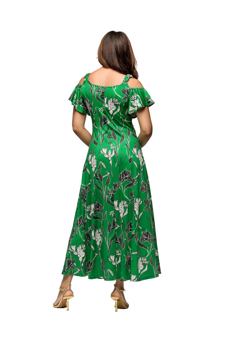 Maternity Green Floral Cold Sholder Ruffle Sleeve A-Line Maxi Dress, Alternate, color, Green Multi