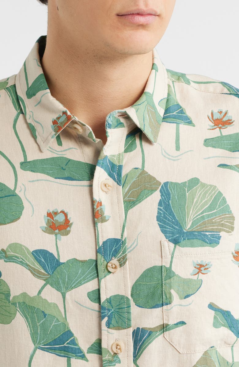 Pendleton Dawson Short Sleeve Linen Blend Button-Up Shirt, Alternate, color, Lily Pad Tan