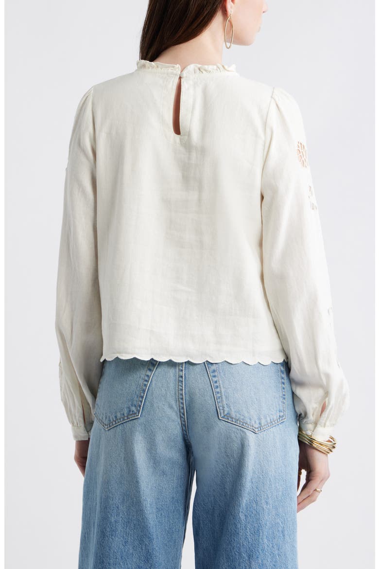 Open Floral Cutwork Linen Blend Top, Alternate, color, IVORY EGRET